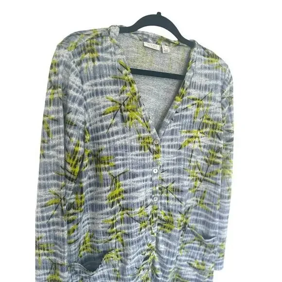 Logo by Lori Goldstein Leaf Botanic Print Cardigan Pockets Button Size Medium - Picture 2 of 7